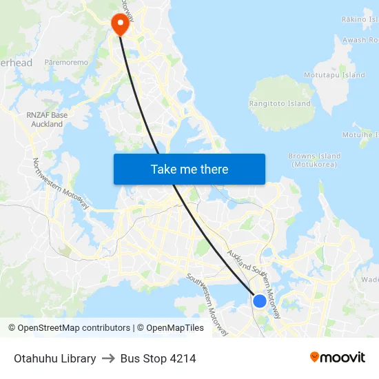 Otahuhu Library to Bus Stop 4214 map