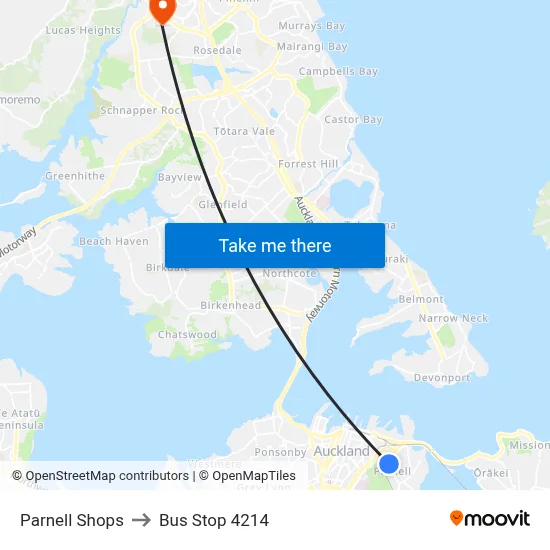 Parnell Shops to Bus Stop 4214 map