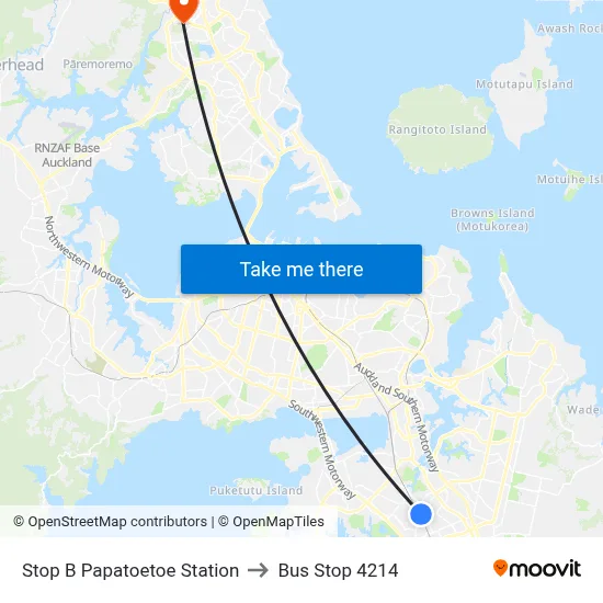Stop B Papatoetoe Station to Bus Stop 4214 map