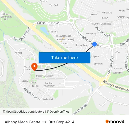 Albany Mega Centre to Bus Stop 4214 map