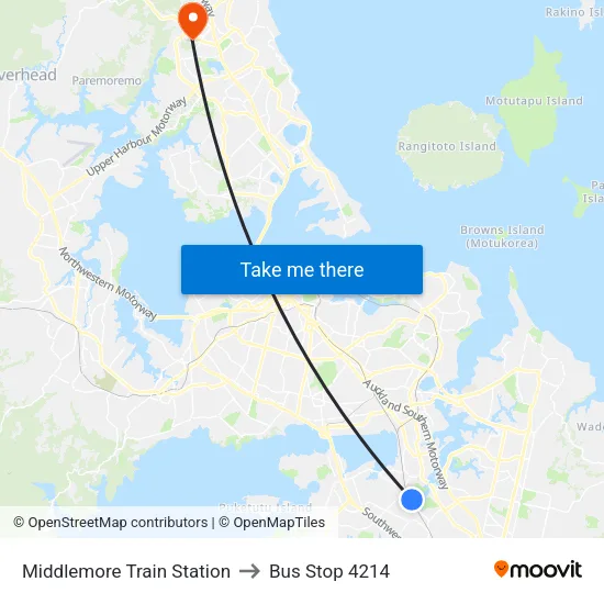 Middlemore Train Station to Bus Stop 4214 map