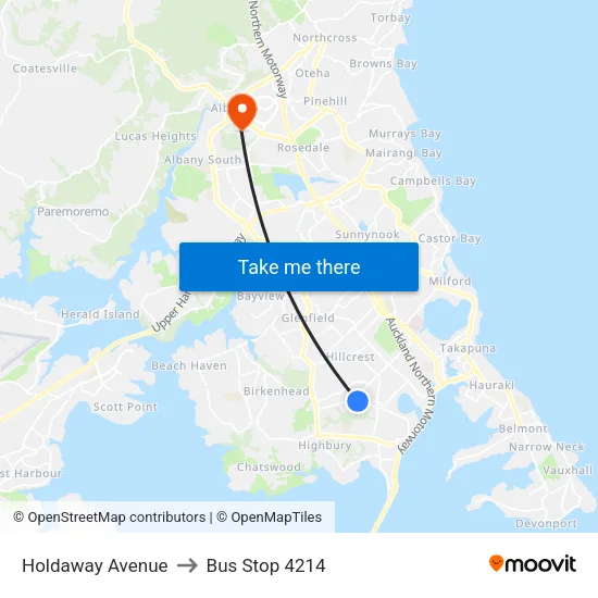 Holdaway Avenue to Bus Stop 4214 map