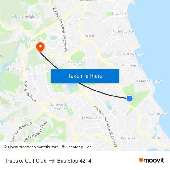 Pupuke Golf Club to Bus Stop 4214 map