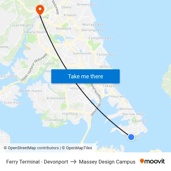 Ferry Terminal - Devonport to Massey Design Campus map