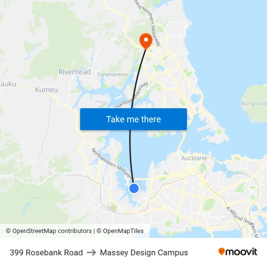 399 Rosebank Road to Massey Design Campus map