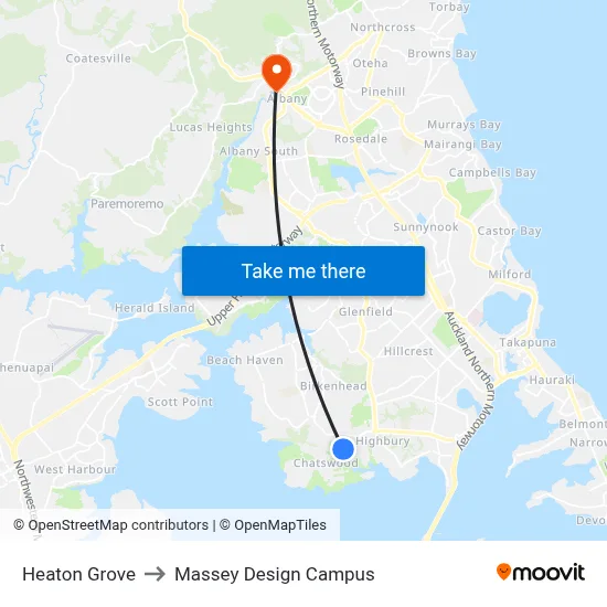 Heaton Grove to Massey Design Campus map