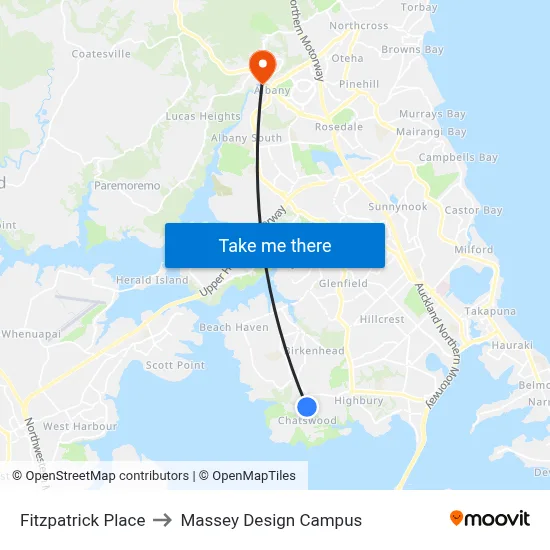 Fitzpatrick Place to Massey Design Campus map