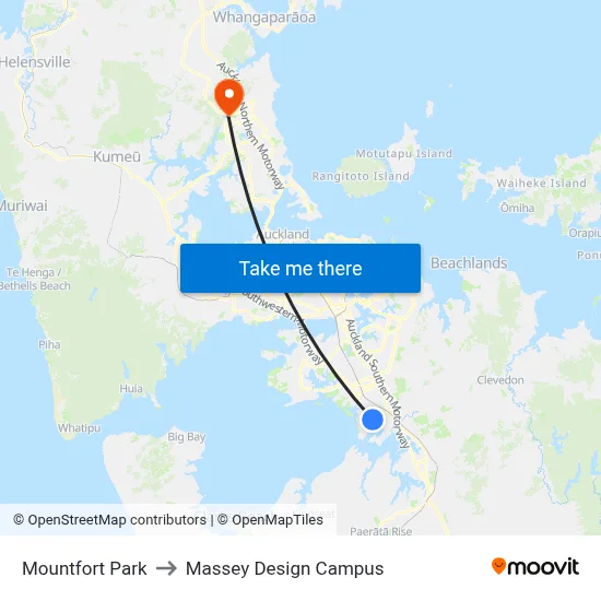 Mountfort Park to Massey Design Campus map