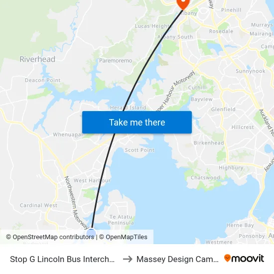 Stop G Lincoln Bus Interchange to Massey Design Campus map
