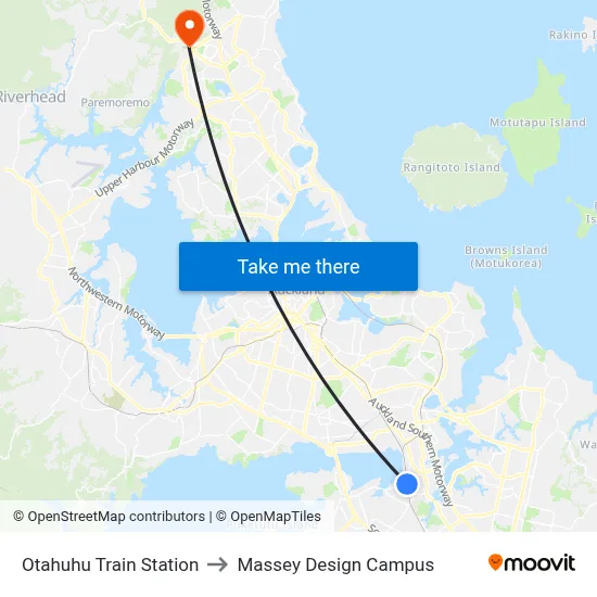 Otahuhu Train Station to Massey Design Campus map