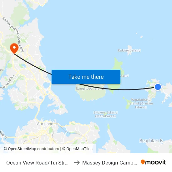 Ocean View Road/Tui Street to Massey Design Campus map
