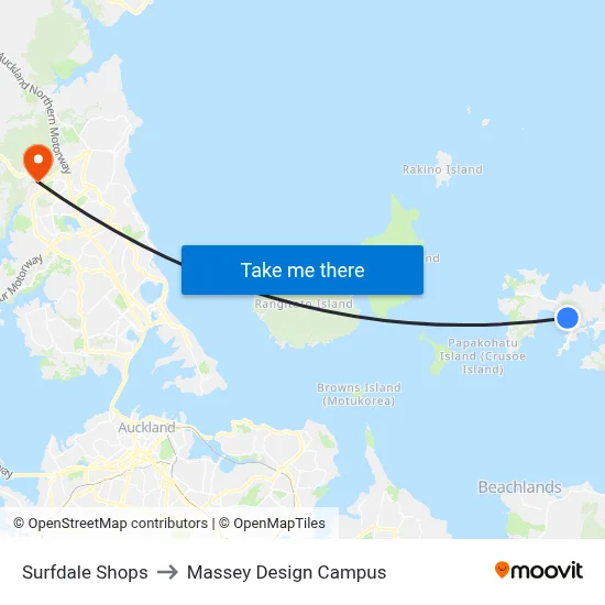 Surfdale Shops to Massey Design Campus map