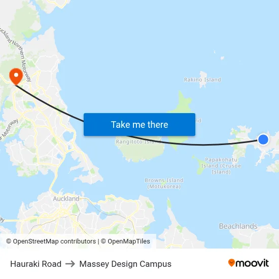 Hauraki Road to Massey Design Campus map