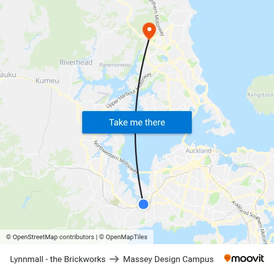 Lynnmall - the Brickworks to Massey Design Campus map