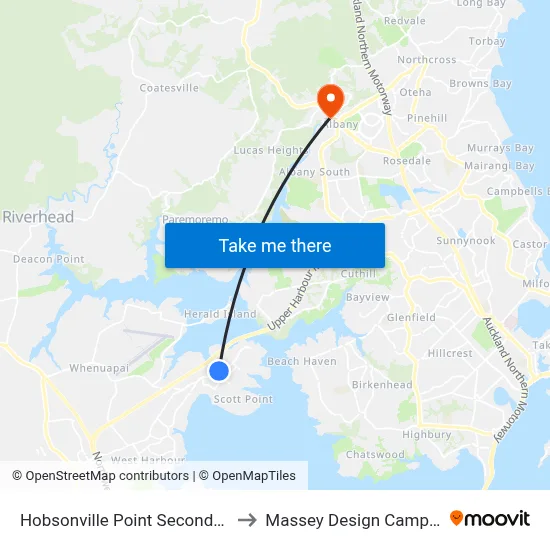 Hobsonville Point Secondary to Massey Design Campus map