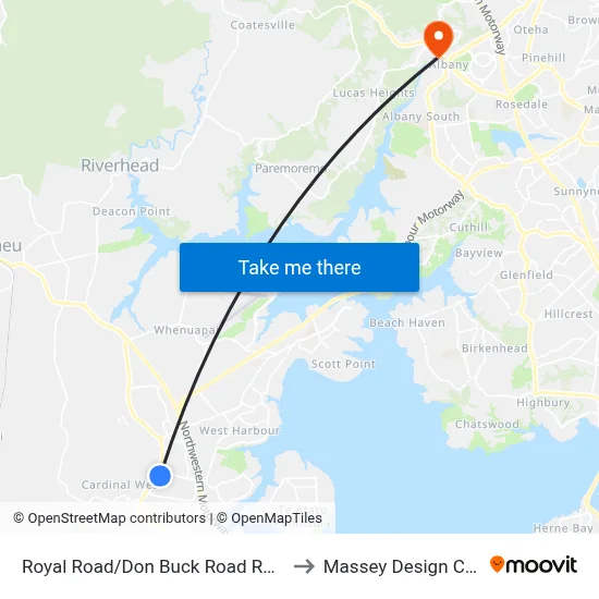 Royal Road/Don Buck Road Roundabout to Massey Design Campus map