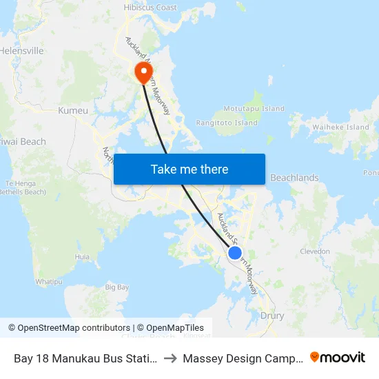 Bay 18 Manukau Bus Station to Massey Design Campus map