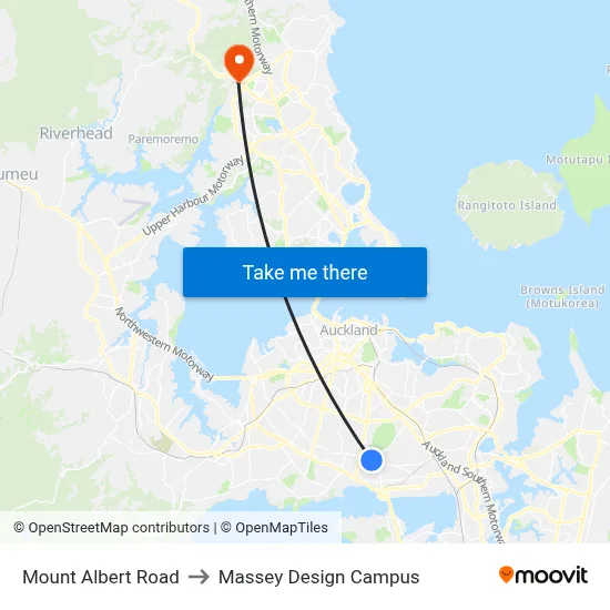 Mount Albert Road to Massey Design Campus map