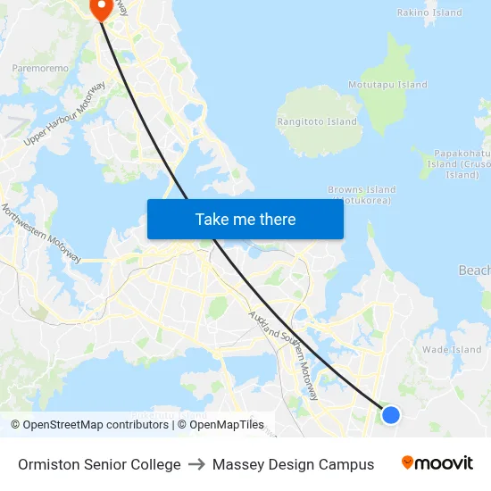 Ormiston Senior College to Massey Design Campus map