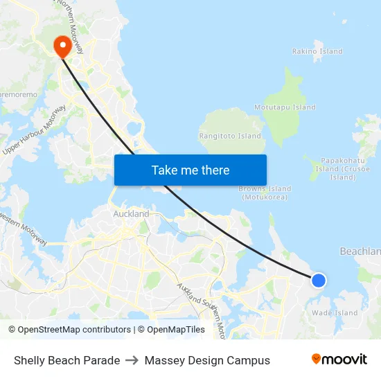 Shelly Beach Parade to Massey Design Campus map