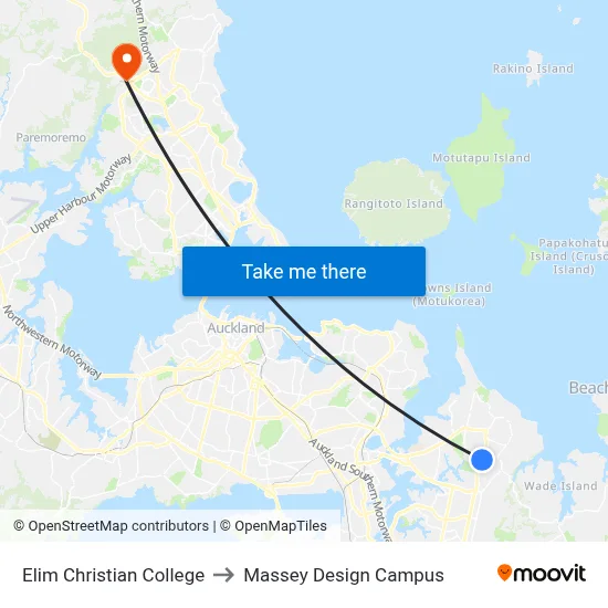 Elim Christian College to Massey Design Campus map