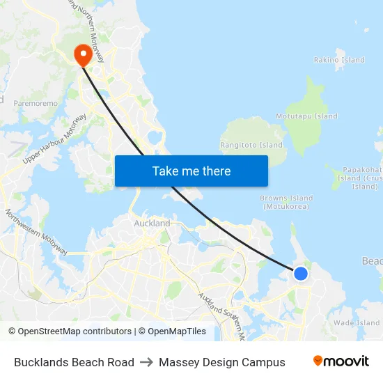 Bucklands Beach Road to Massey Design Campus map