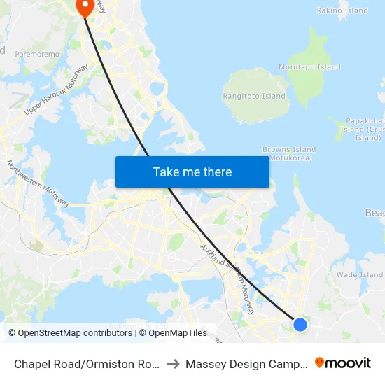 Chapel Road/Ormiston Road to Massey Design Campus map