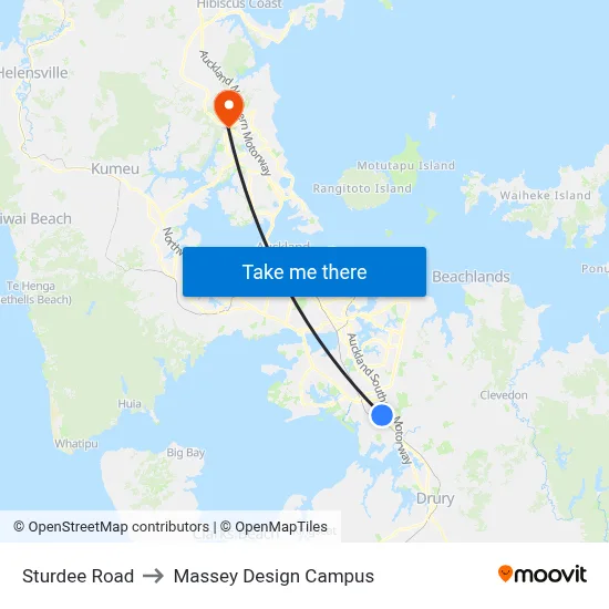 Sturdee Road to Massey Design Campus map