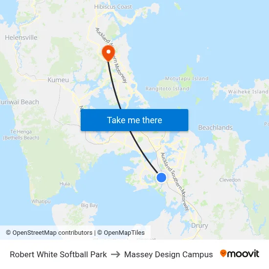 Robert White Softball Park to Massey Design Campus map