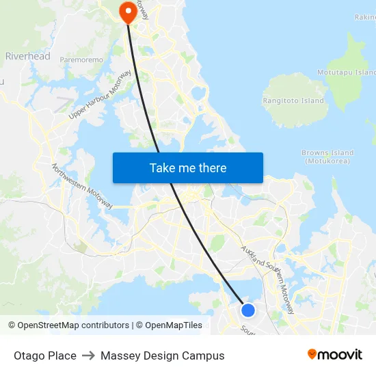 Otago Place to Massey Design Campus map