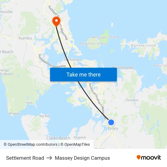 Settlement Road to Massey Design Campus map