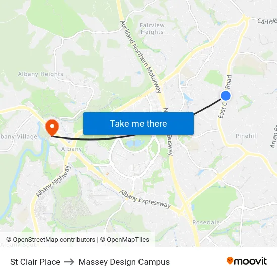 St Clair Place to Massey Design Campus map