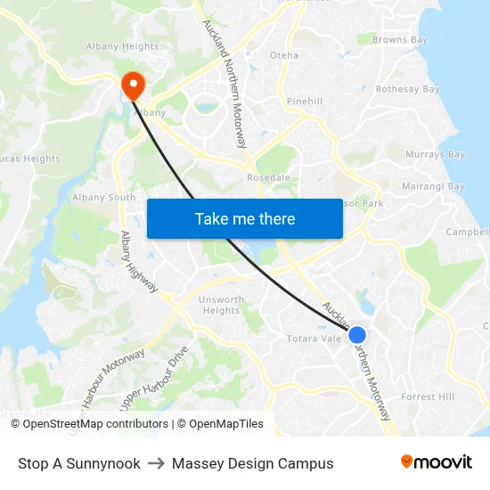 Stop A Sunnynook to Massey Design Campus map