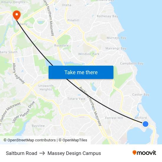 Saltburn Road to Massey Design Campus map