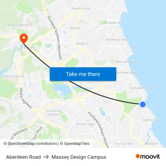 Aberdeen Road to Massey Design Campus map