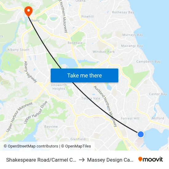 Shakespeare Road/Carmel College to Massey Design Campus map
