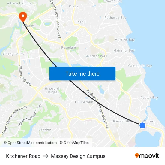 Kitchener Road to Massey Design Campus map