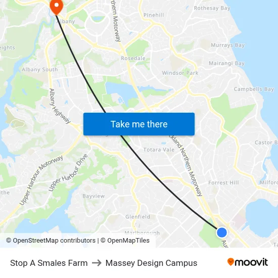 Stop A Smales Farm to Massey Design Campus map