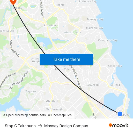Stop C Takapuna to Massey Design Campus map