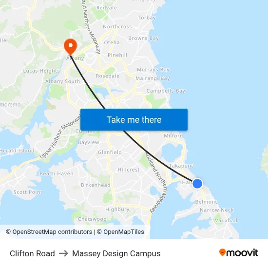 Clifton Road to Massey Design Campus map