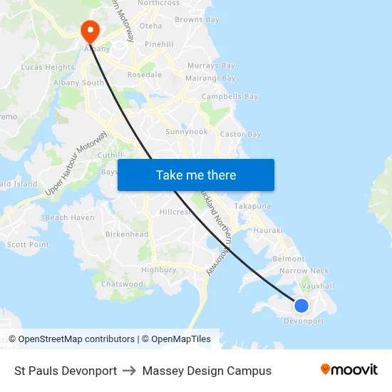 St Pauls Devonport to Massey Design Campus map