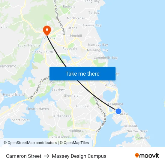 Cameron Street to Massey Design Campus map