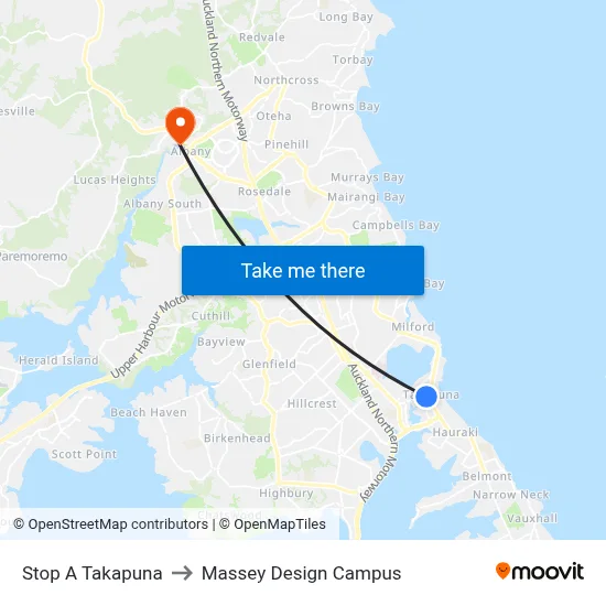 Stop A Takapuna to Massey Design Campus map