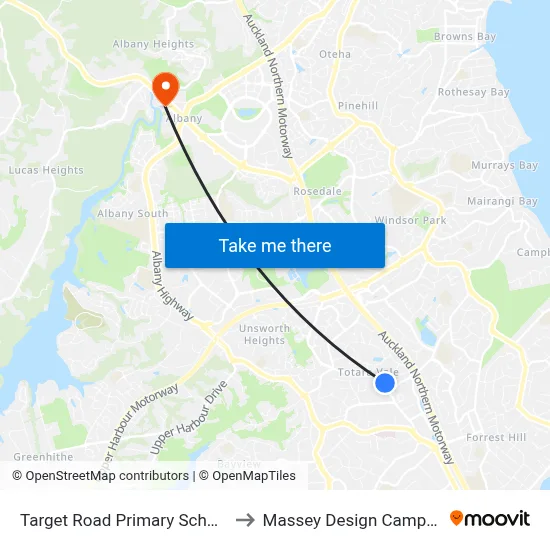Target Road Primary School to Massey Design Campus map