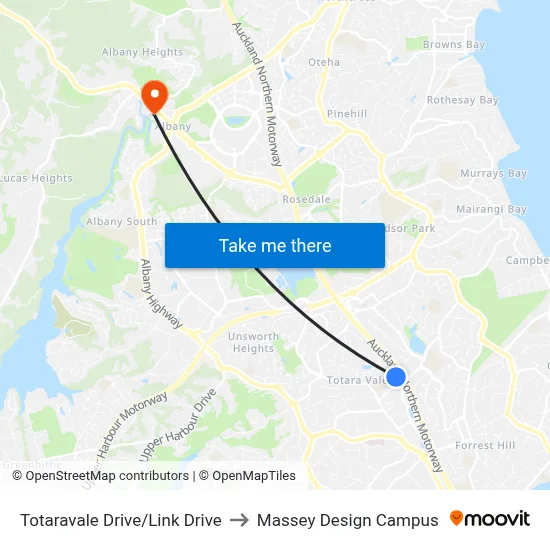 Totaravale Drive/Link Drive to Massey Design Campus map