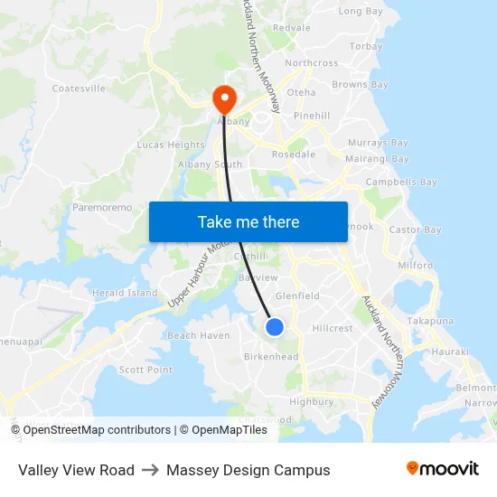 Valley View Road to Massey Design Campus map