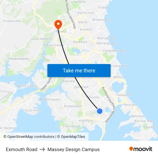 Exmouth Road to Massey Design Campus map