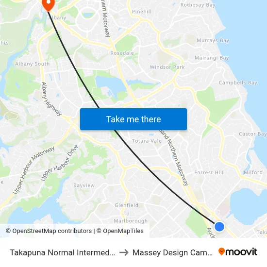 Takapuna Normal Intermediate to Massey Design Campus map