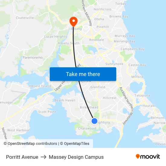 Porritt Avenue to Massey Design Campus map