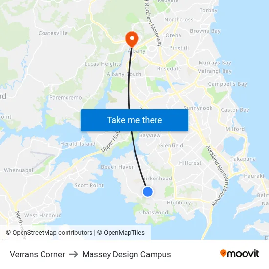 Verrans Corner to Massey Design Campus map